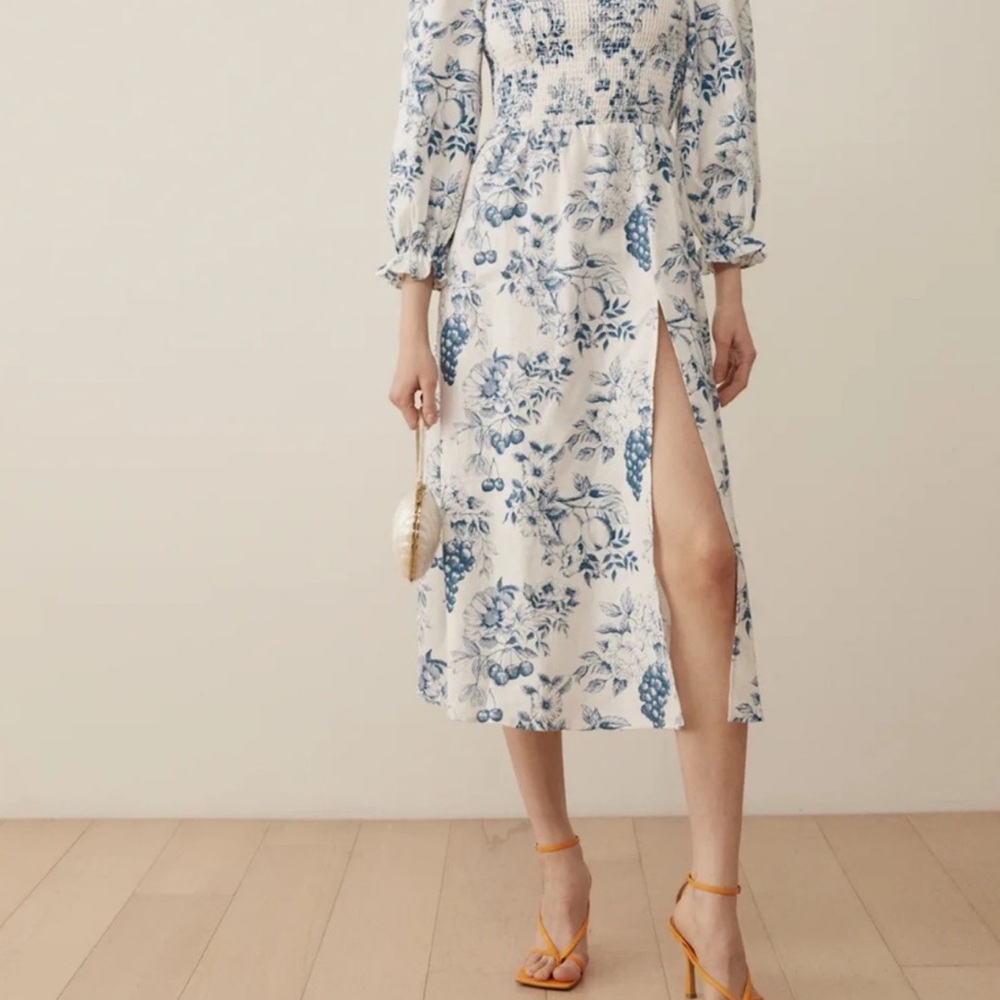 Reformation linen Gitane dress blue floral medium